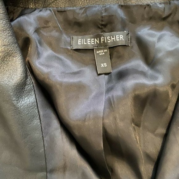 Eileen Fisher Black Genuine Leather Moto Jacket - Picture 6 of 8